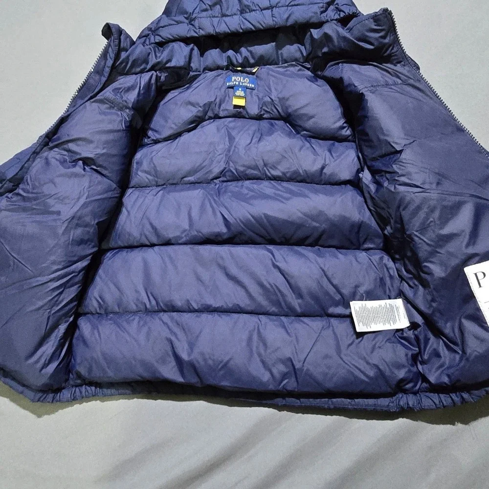flaws Polo Ralph Lauren Puffer Jacket Kids Size 6 Navy Blue Down Filled   Hood